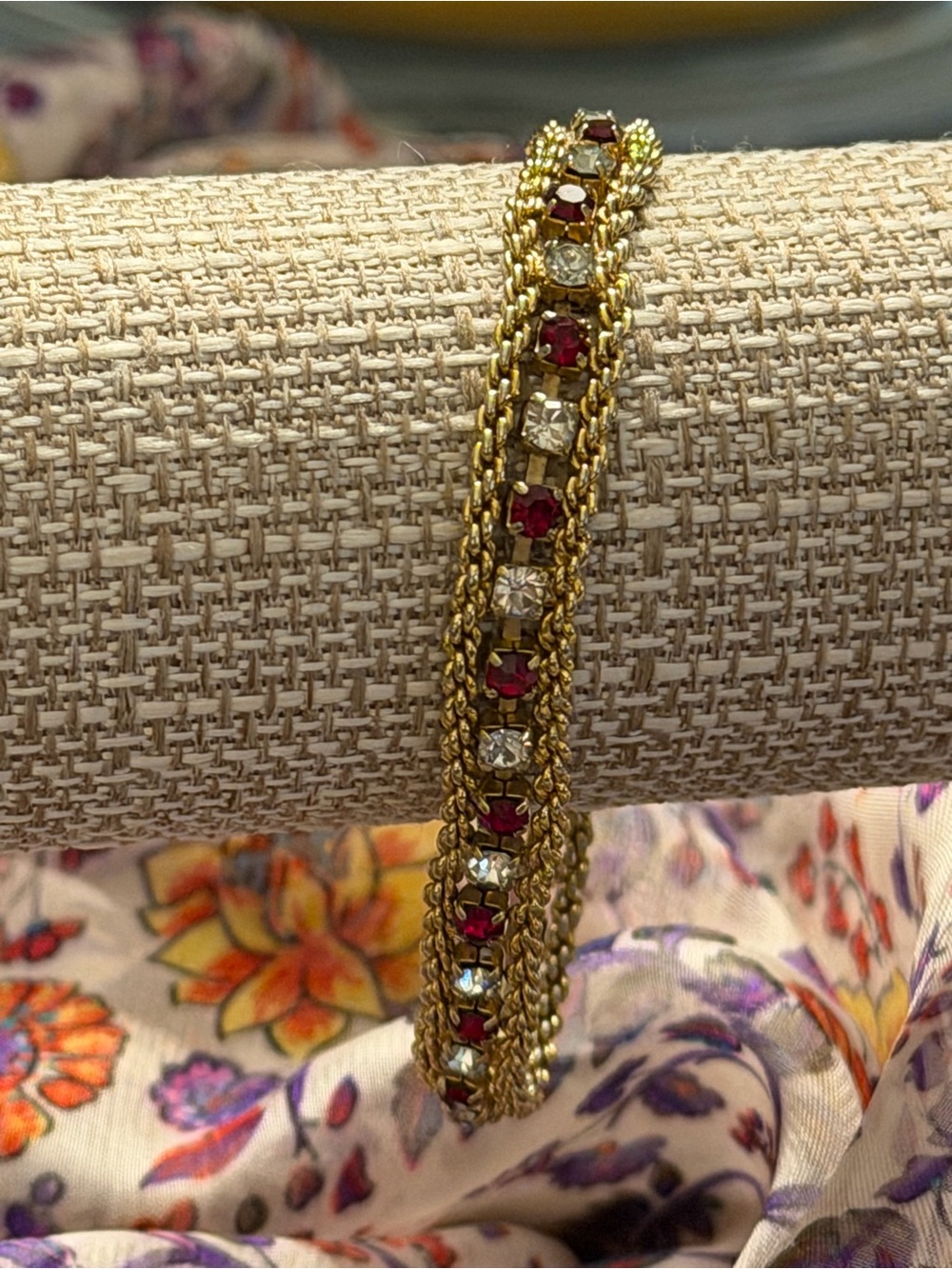 Gold-Tone Ruby & Clear Crystal Chain Tennis Bracelet